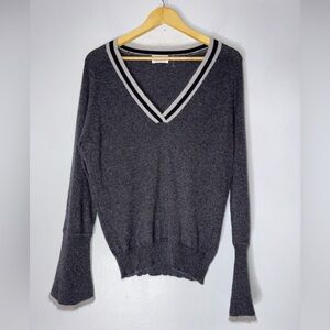 27 Miles‎ Varsity V Neck Gray Cashmere Sweater Large